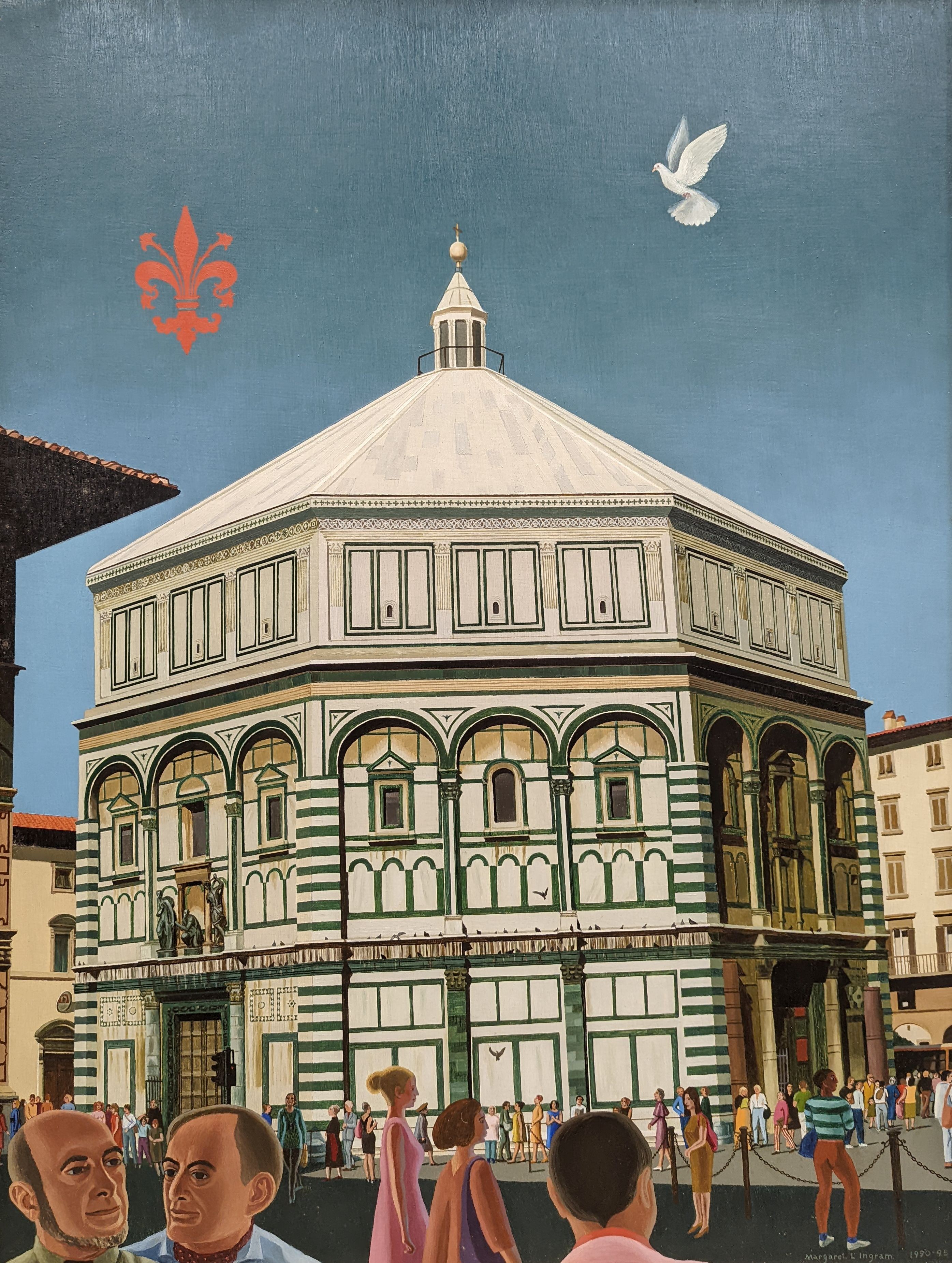 Margaret Ingram (1930-), oil on board, Ronald Miller and Robert Erich Wolf in front of The Baptistry Florence, Italy, signed and dated 1990-95, 70 x 53.5cm